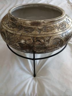 Lg. Porcelain Bowl In Metal Stand