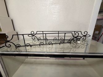 48” Black Wrought Iron Wall Plate Display Rack – Decorative Scrollwork