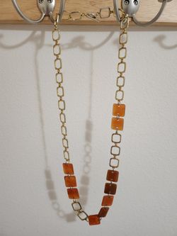 32" Vintage Style Gold & Amber Resin Geometric Link Necklace