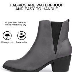 FAMITION Womens Ankle Boots Heel: Pointed Toe Winter Fall Slip On Chelsea Booties Zipper Dressy Shoes