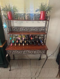 Metal and Wood Bakers Rack with Wine Storage