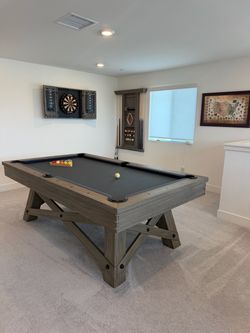 7ft Spencer Marston Chesapeake pool table, matching Cue wall rack and matching dart board cabinet