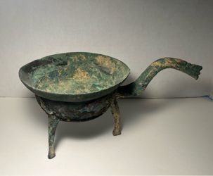 Ancient Bronze Ware Vessel Goblet Cup with Handle