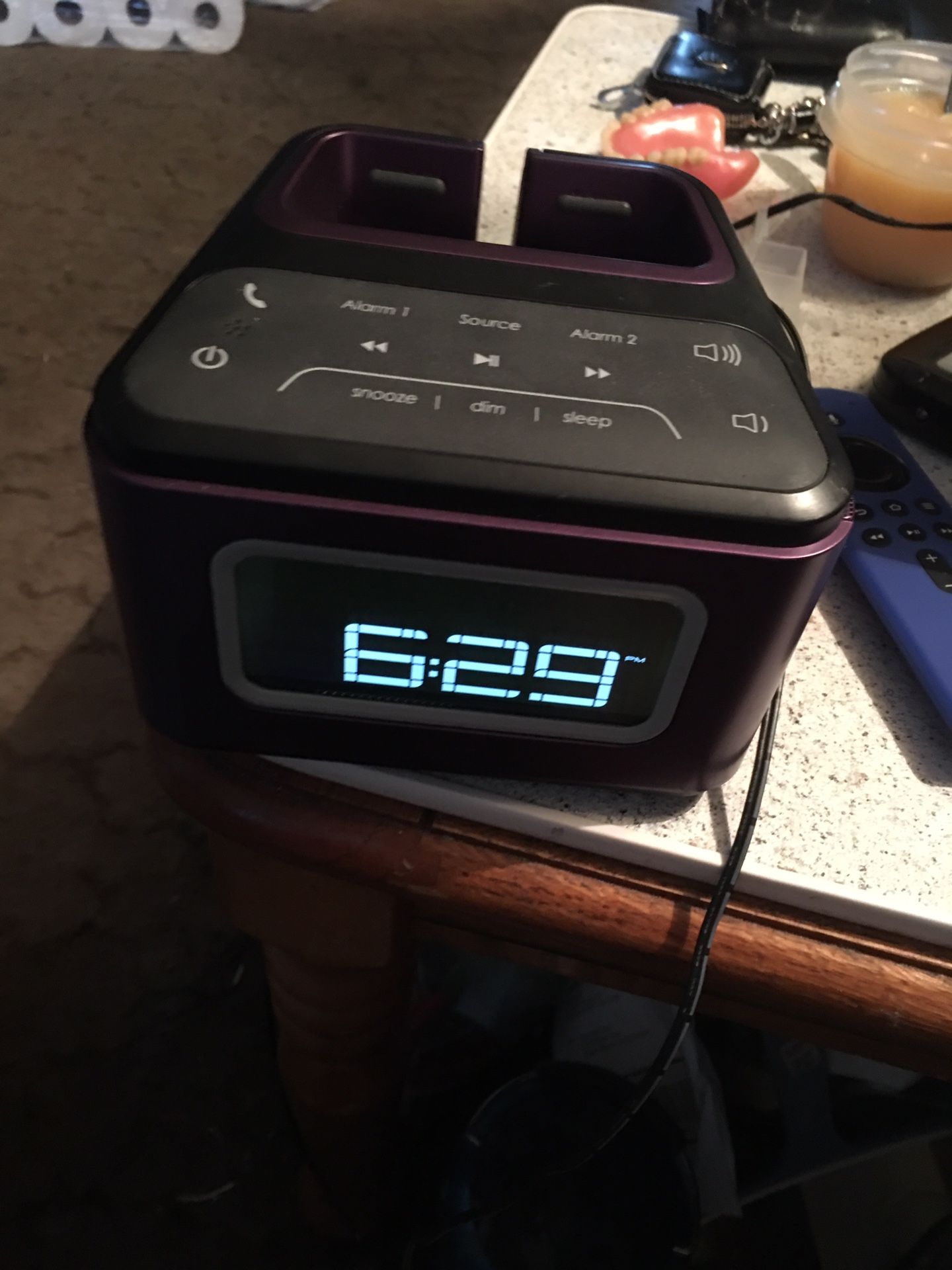 Purple Am/fm Alarm Clock/w Bluetooth