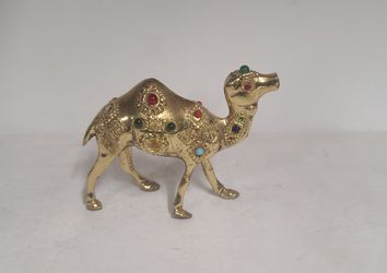 Beautiful Vintage Jeweled Brass Camel Figurine