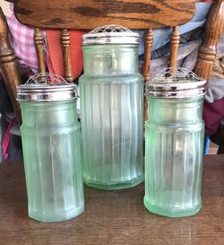 Green Glass Potpourri Jars - Set Of 3 -