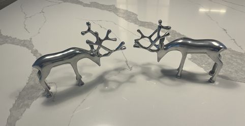 Set of 2 Heavy-Duty silver Reindeer Winter/Holiday Table Decorations, 6.5”H X 9.5”W
