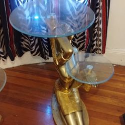 2 Gold Statue Cocktail Tables 