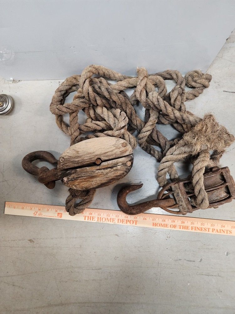 Vintage Block And Tackle Wooden And Metal Pulley