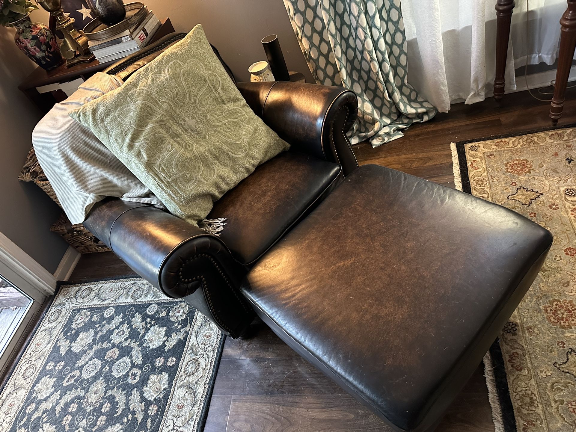 Handsome (real leather) Chair With Ottoman 