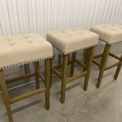 Set of 3 Tufted Upholstered Bar Stools