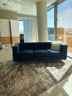 Large 80” Royal Blue Velvet Sofa, tufted