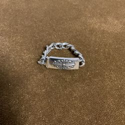 Chrome Hearts ID Bracelet Floral Cross 925 Silver Curb Chain Medium Size 8in 