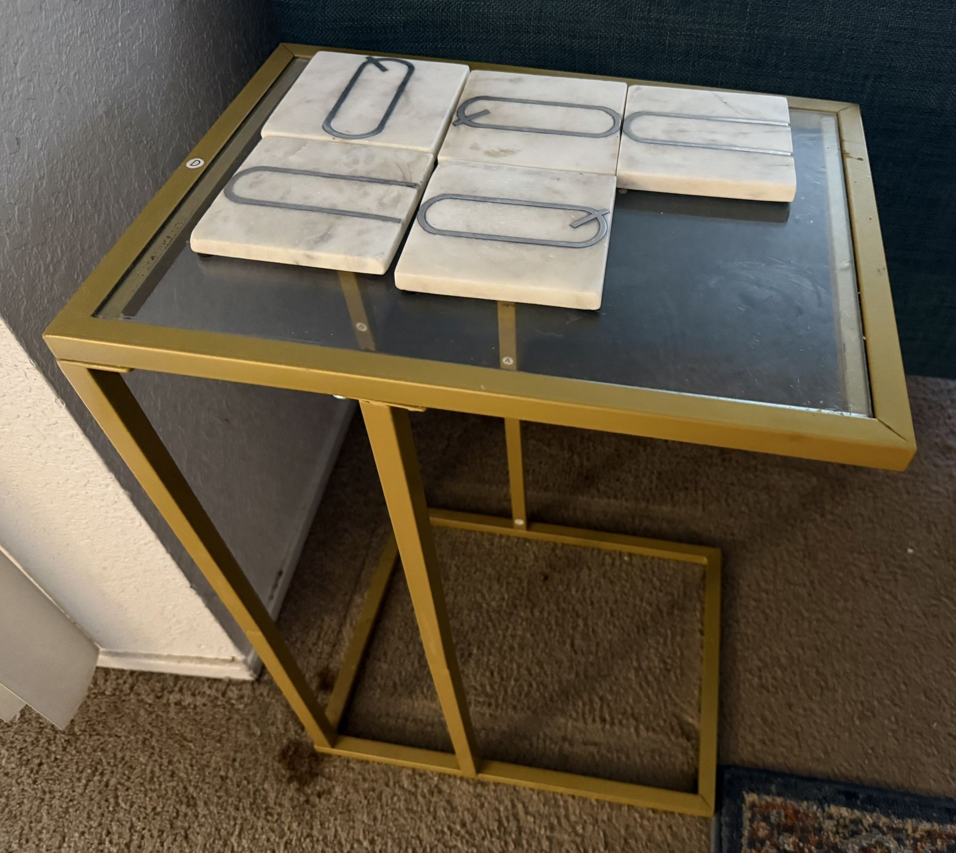 End Table (C Shape ) + 7 Marble Coasters ** Moving Sale **