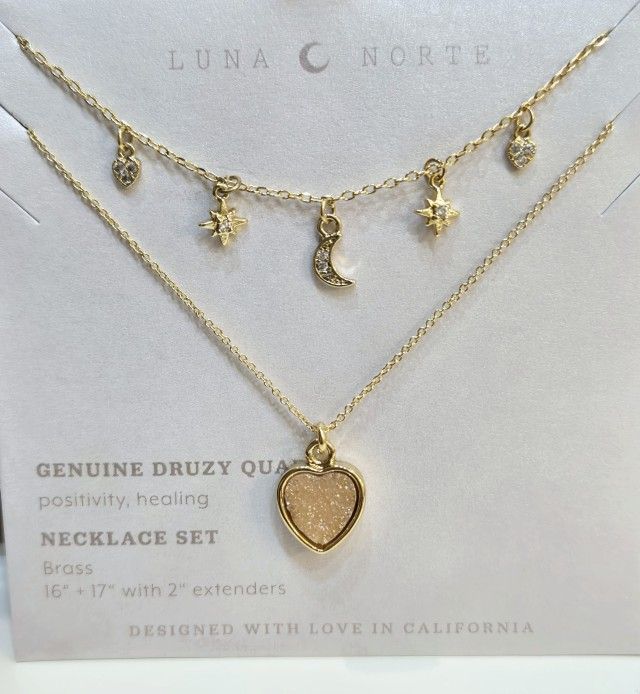 SHIPPING ONLY   * Peach-Color Druzy Necklace & Charm Necklace 