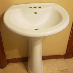 White Pedestal Sink With Base