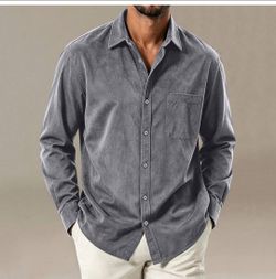 Covington Mens XL Faux Suede Button Down Shirt Charcoal Gray Long Sleeve Pocket