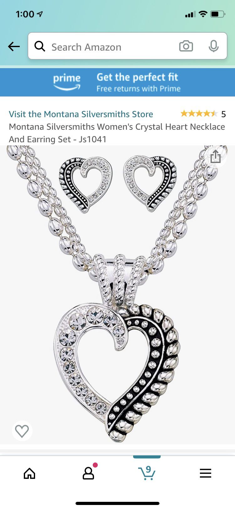 Montana Silversmith Crystal Heart Necklace & Earring Set