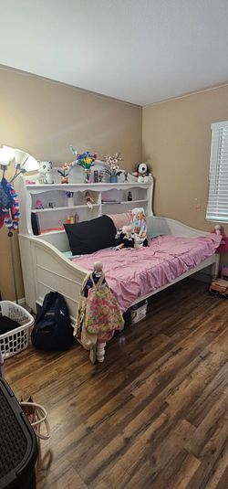 White Wood Twin Daybed with Bookcase Headboard
