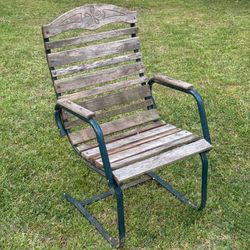 Vintage Mid Century Slat Wood Springer Rocking Outdoor Patio Lawn Arm Chair