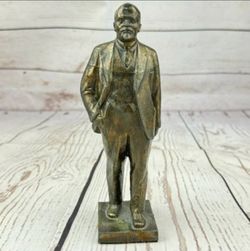 Vintage Bronze Lenin Statue 7" 2.2 lbs Solid Metal Sculpture