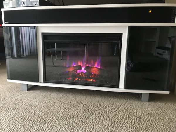 Pacer 56” Contemporary Fireplace TV Stand with soundbarWhite for Sale