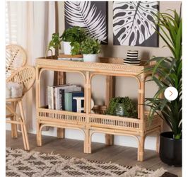 Lombok 39.25 in. Natural Rattan Rectangle Wicker Top Console Table