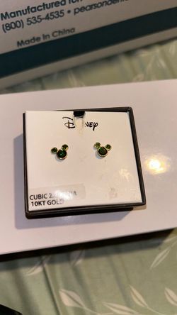 10kt Gold Mickey Mouse Earrings - Green colored Stones. Great gift idea