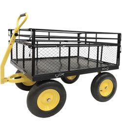 Steel Garden Cart, Heavy Duty 1400 lbs Capacity, with Removable Mesh Sides to Convert into Flatbed