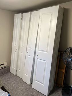 24 x80in, 36x 80 in. 6 Panel Painted White Hollow Doors