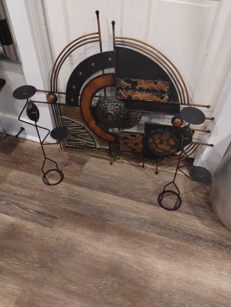 Metal Wall Decor With Candle Holders 