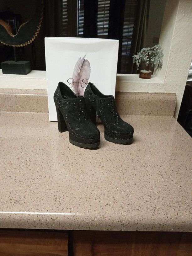 Black Sparkly Ankle Heels