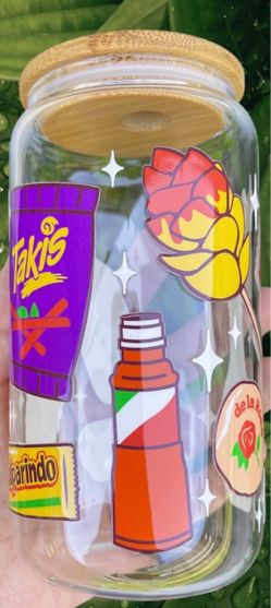 Mexican Spicy Snack Glass Cup w/straw