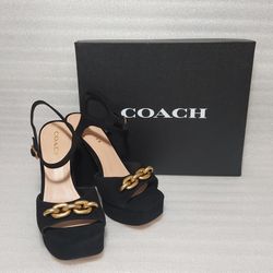 COACH designer sandals heels. Size 9 women's shoes. Black suede. Brand new in box 