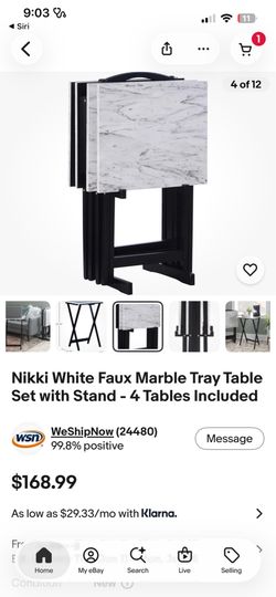 Ashley White Faux Marble TV Tray Set