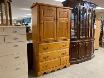 Pine TV Armoire w/ Brass Hardware