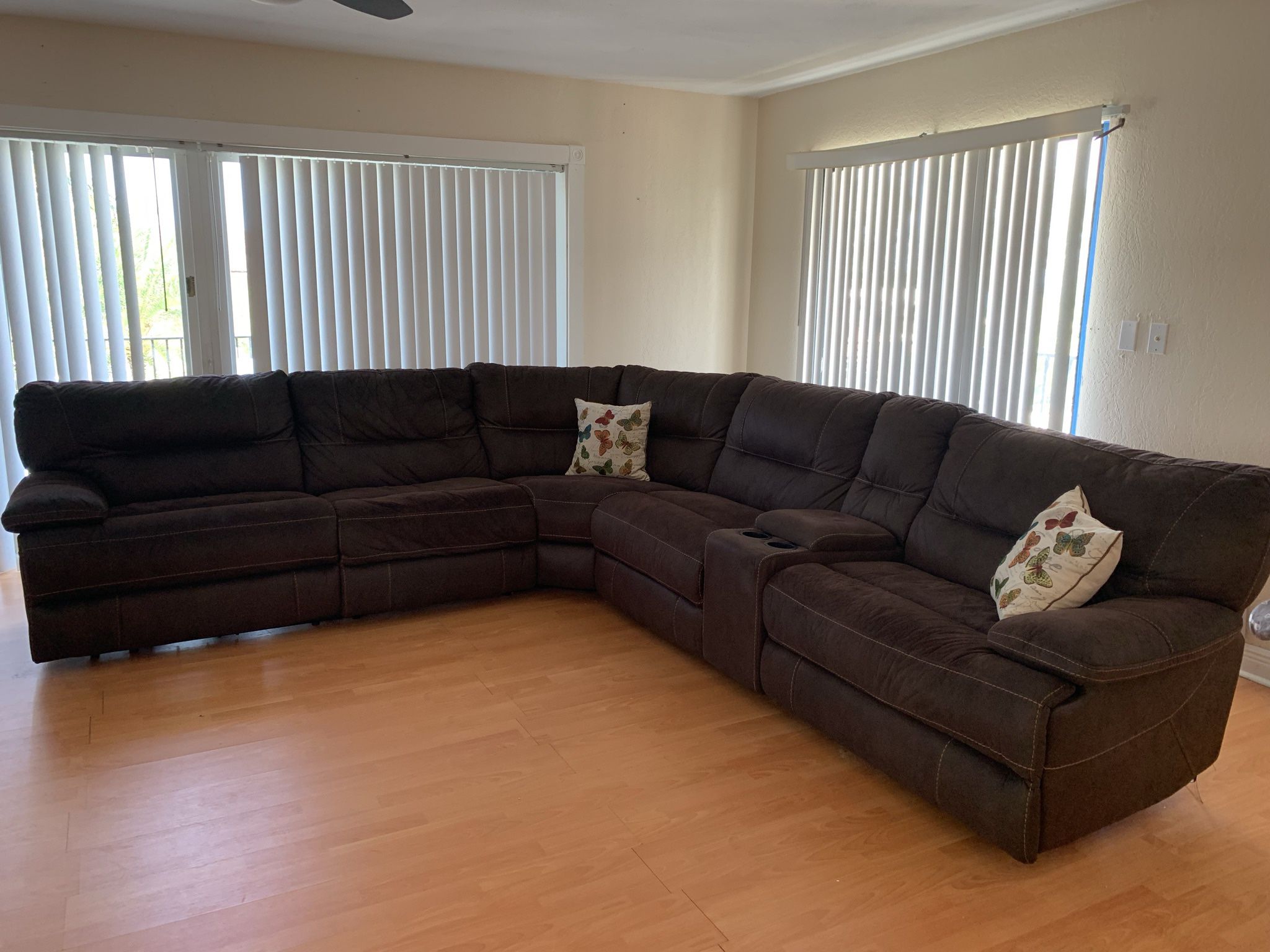 Recliner Sectional Brown Couch 
