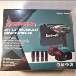 Kinswood 20V 320Nm 1/2" Brushless Cordless Impact Wrench 2 Battery Included