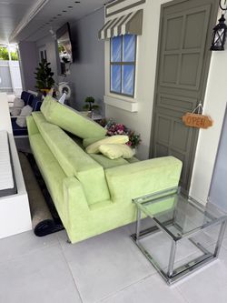 Light Green Suede Modern Sofa