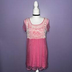 NWT Free People Pink Babydoll Chiffon Aztec Mini Dress - Women’s