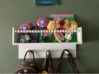 Cloud Island Wall Hook Shelf with Beading - White