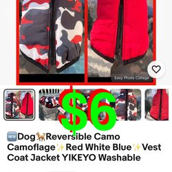 Dog Reversible Camo Camouflage Red White Blue Vest Coat Jacket Washable (Small)