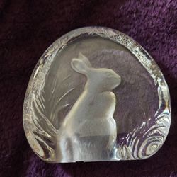 Mats Jonasson Rabbit Paperweight Signature Collection Clear Crystal Glass 