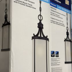 $37 EACH + sales tax {TWO} Perchside - Cylinder Outdoor Pendant Light - Black Finish. 19” x 8.46”. MSRP $57 each.