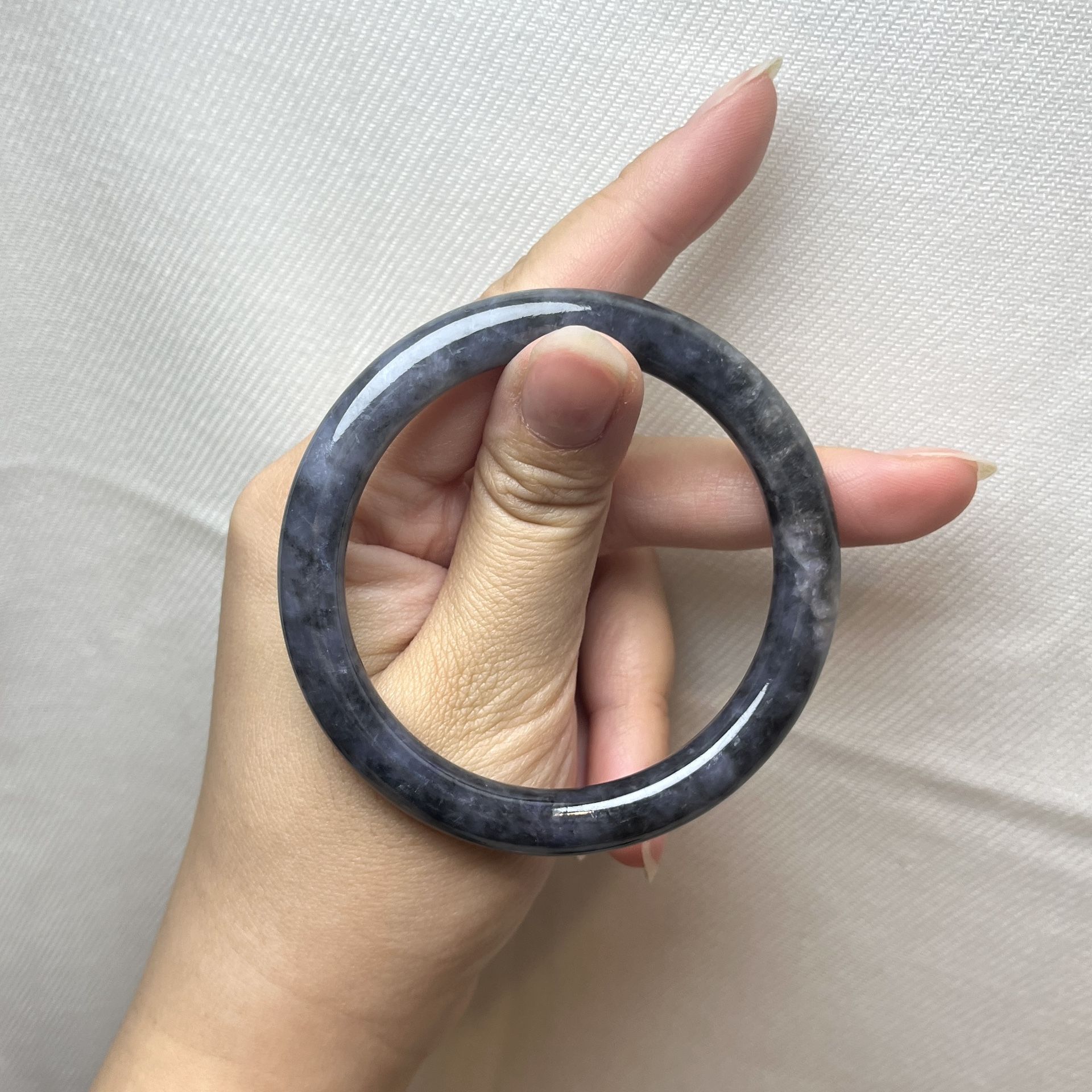 Certified Type A Jadeite Jade Bangle Icy Black/ Grey 57mm