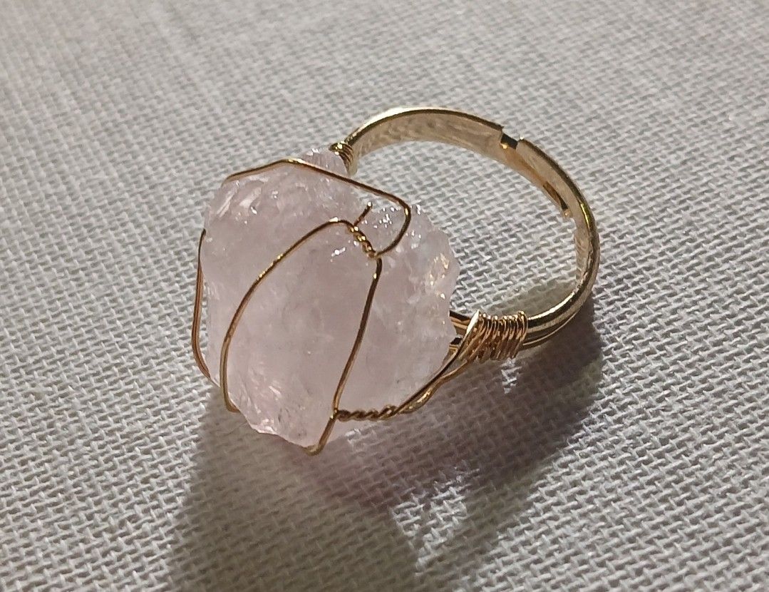 Raw Rose Quartz Crystal Adjustable Ring NEW