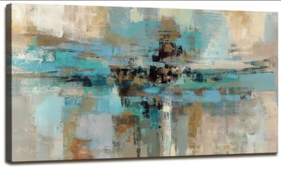 40x20 Canvas Prints Abstract Wall Art Print Paintings Blue and Brown Stretched Canvas Wooden Framed for living Room Bedroom and Office Home Decor Artw