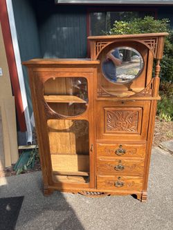 Antique Oak Side-by-Side Secretary Bookcase with Mirror – Circa 1900 