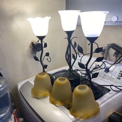 Set of 3 Touch Vintage Table Lamps with 2 USB Ports, 3-Way Dimmable Nightstand Flower Lamps, Amber Glass Shade Rustic Leaf Lamp for Living Room