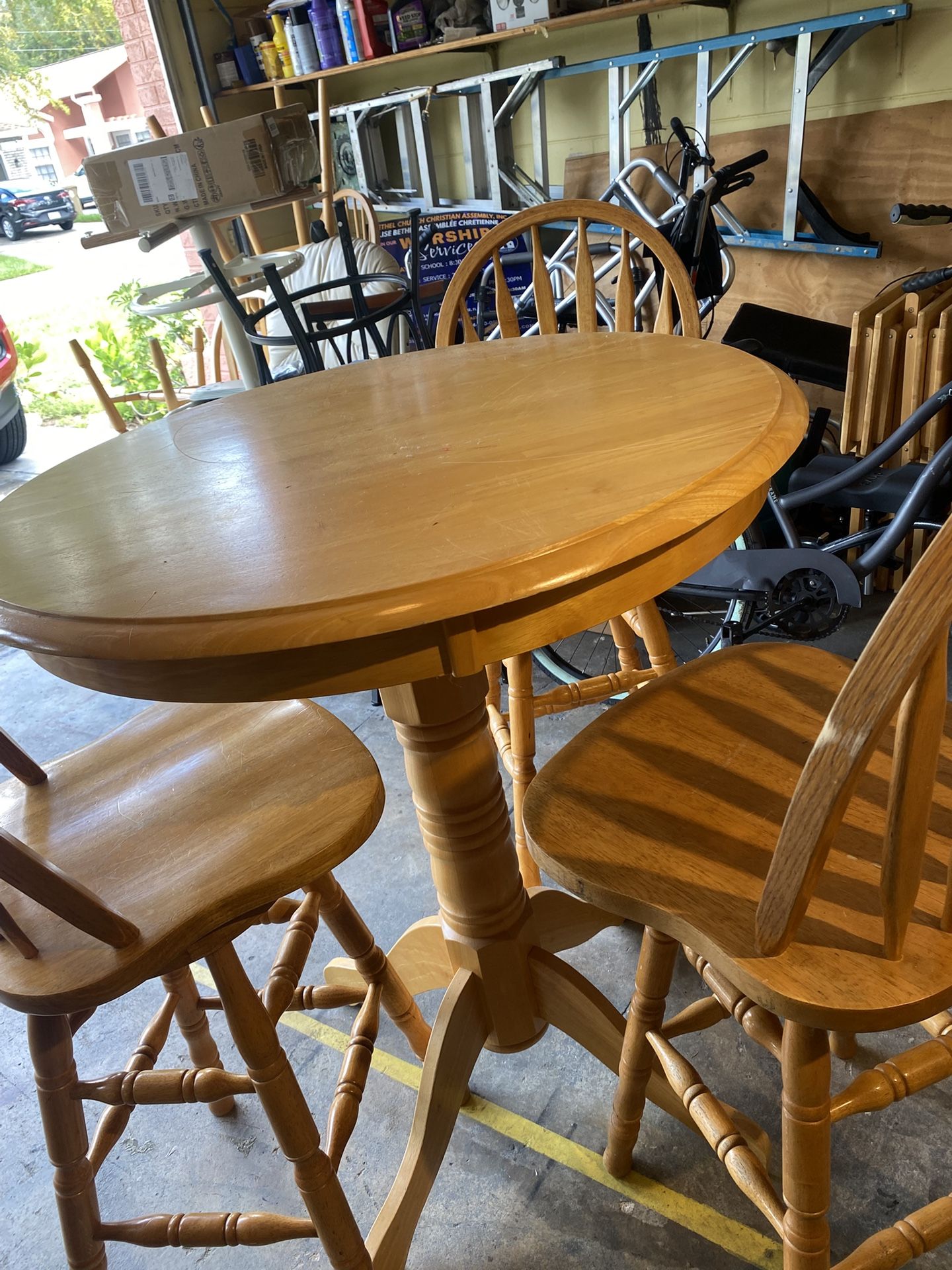 Solid Wood high table with 3 barstools 